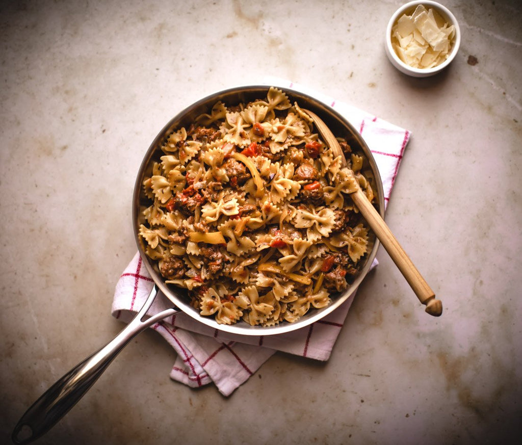Easy One Pan Spicy Sausage Farfalle Recipe with Jennifer B.
