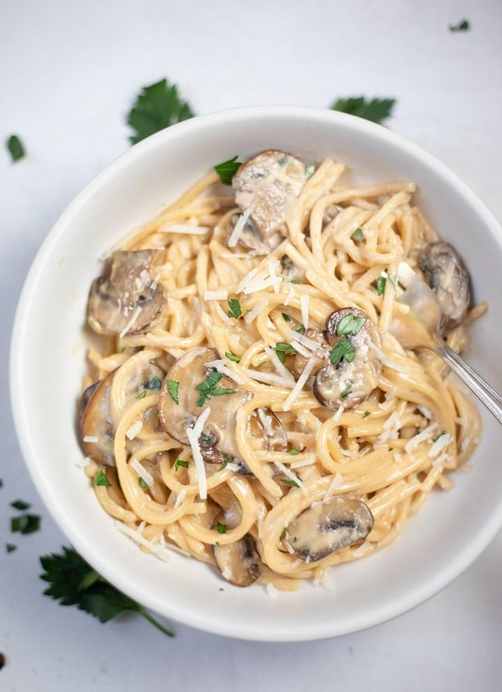 Creamy Instant Pot Mushroom pasta with Meeta